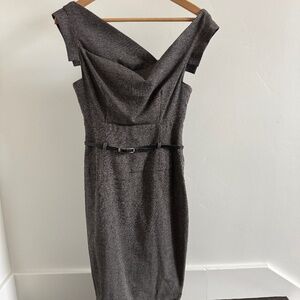 Black Halo Jackie Dress - Gray houndstooth, size S